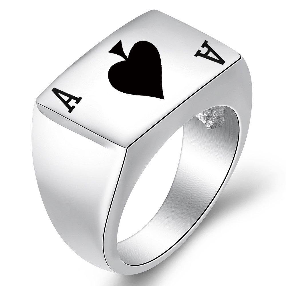 Anello in Acciaio Inossidabile con Asso di Picche Inciso al Laser per Donne - Versatile ed Elegante