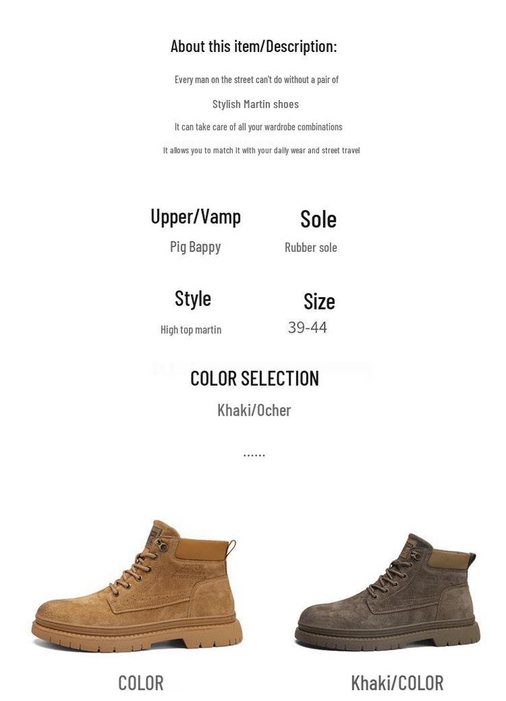 Men's Extra Large Yellow Martin Boots - Autumn/Winter Wear-Resistant Top Layer Cowhide Work Boots