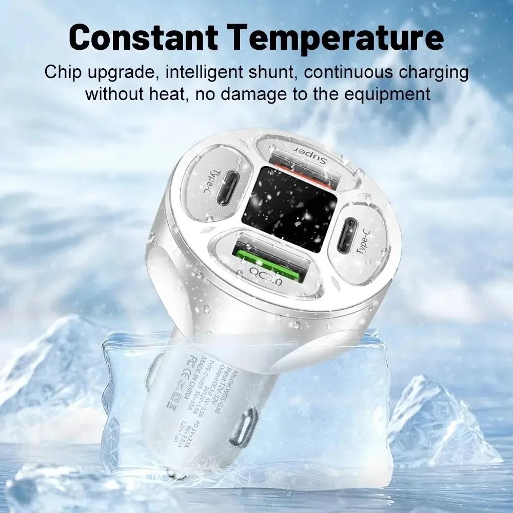 3.0 Fast Charging Mobile Phone Adapter 66W USB PD Car Charger 2 USB Port +2 PD Charger Quick Charge