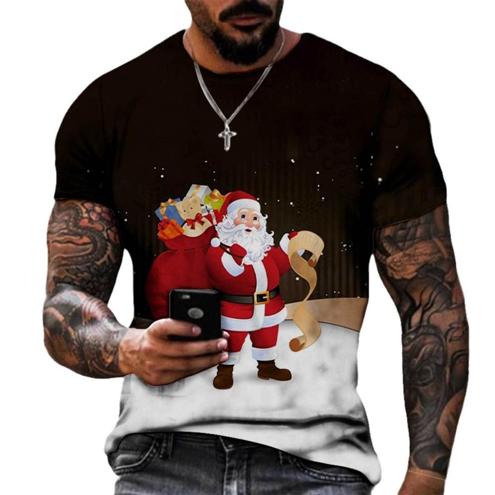 Niedliches 3D-gedrucktes Weihnachtsmuster Herren Modisches Lässiges Kurzarm-Rundhals-T-Shirt
