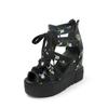 Womens High-Top Floral Print Chunky Platform Wedge Sandals With Ankle Tie Zipper Back