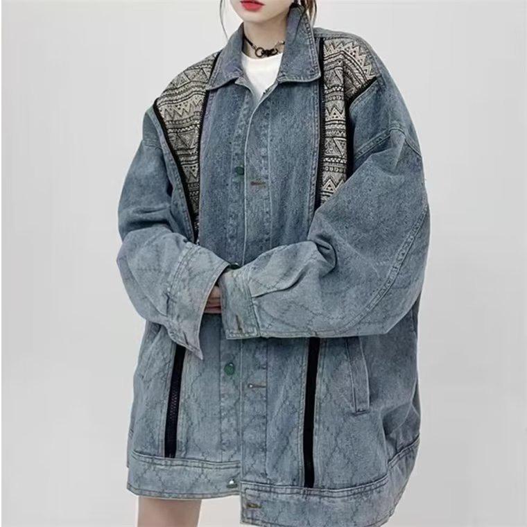 Unisex Retro Denim Motorcycle Jacket: Autumn/Winter Casual Trend, Loose Fit with Lapel