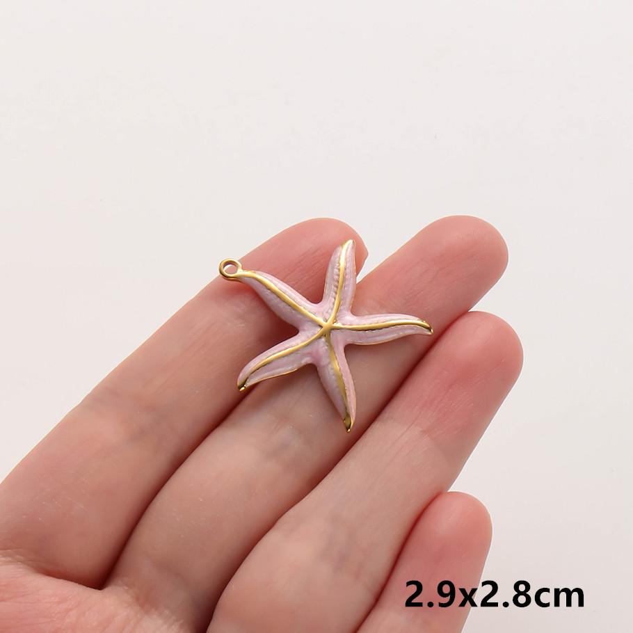 2pcs Marine Animals Pink/Hot Pink Enamel Charm Shell Jellyfish Starfish Conch Stainless Steel Pendant Charms For Jewelry Making