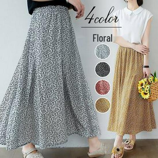 Women's Plus Size Cotton Linen Midi A-Line Skirt with Elastic Waist In 20 Colors