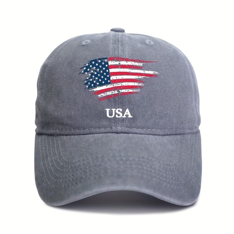 

Distressed USA Flag Baseball Cap Polyester Adjustable Outdoor Summer Travel Hat One Size сірий