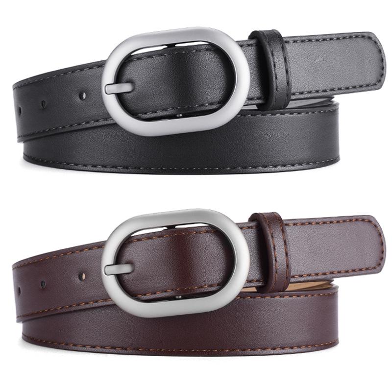 Women's Simple Leather Belt - Versatile Casual Jeans Waist Belt with Metal Buckle