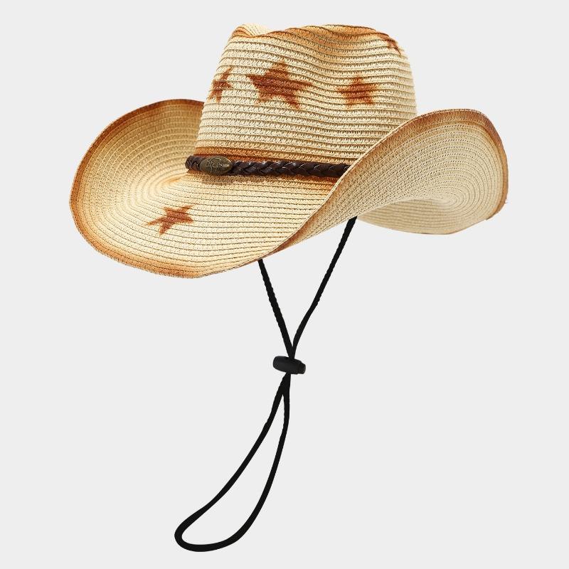 Western Cowboy Straw Hat Ethnic Style Outdoor Sun Protection Pentagram Panama Hat