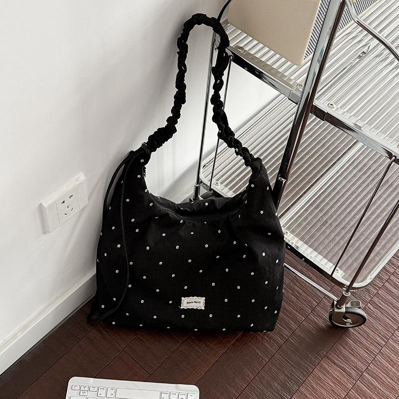 Summer New Polka Dot Pleated Tote Bag for Women Large Capacity Shoulder Handbag