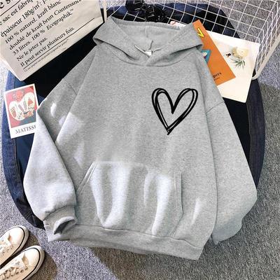 Women Korean Style Plush Hooded Hoodie Women's Heart-shape Print Casual Loose Top Couple's Hoodie Autumn Winter New