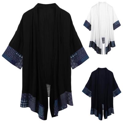 Mens Kimono Vintage Cloak Open Front Short Shirt 3//4 Sleeve Cardigan Jacket