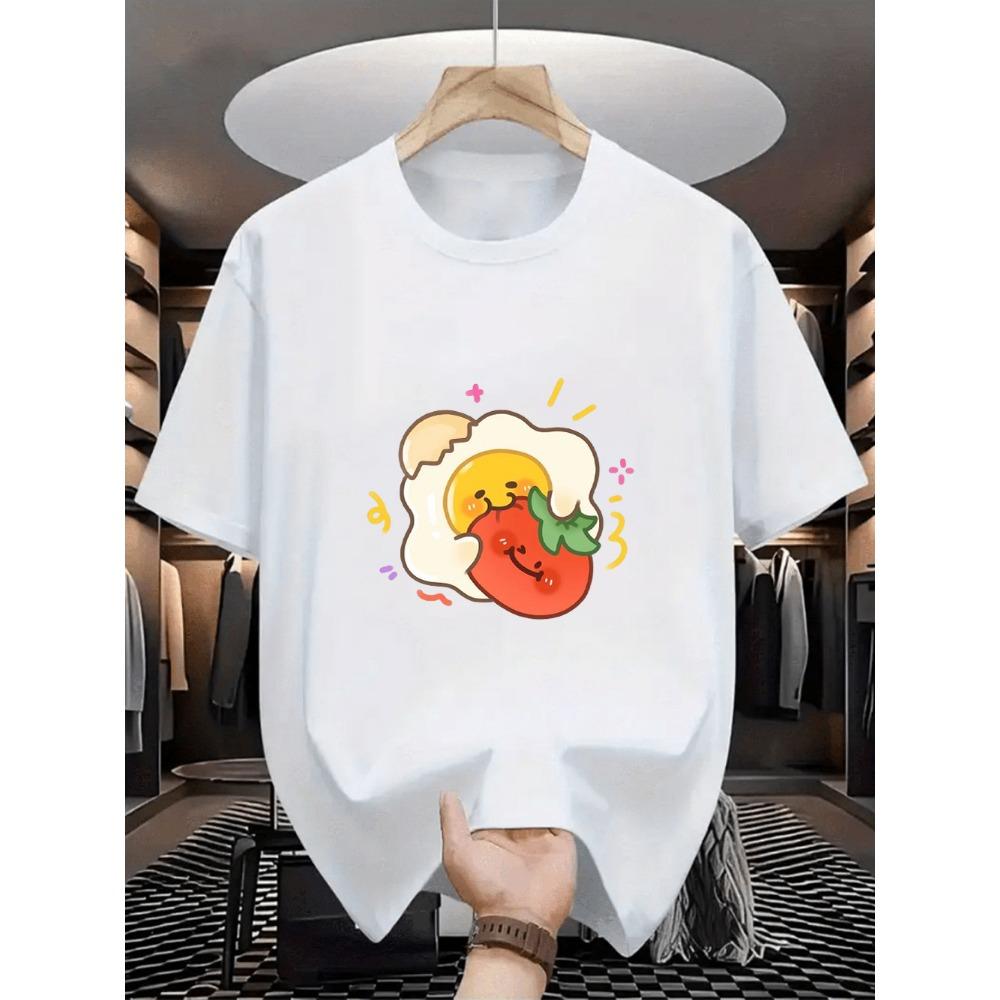 Stylisches Niedliches Cartoon-Print Lässiges Weißes Kurzarm-Paar-T-Shirt Lockere Passform Basic-T-Shirt für Tägliche Streetwear