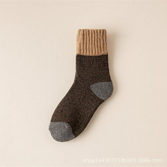 Men's Wool Blend Thermal Socks - Mid-Tube Color Match, Thickened Velvet, Ideal for Autumn/Winter, Sleep, and Towel Floor Use