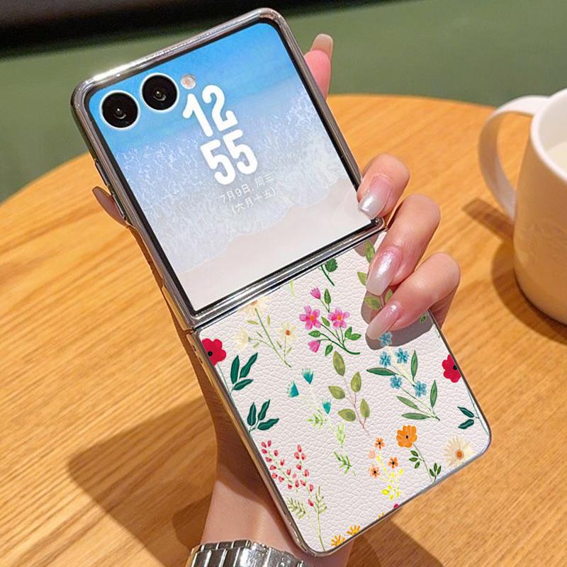 

Чехол с узором из мелких цветов для Samsung Z Fold 7 6 5, роскошный гибридный 3-в-1, кожаная накладка, покрытие, складной чехол для телефона для Samsung Z Fold7 Fold6 Fold5 Samsung Z Flip5 бежевый