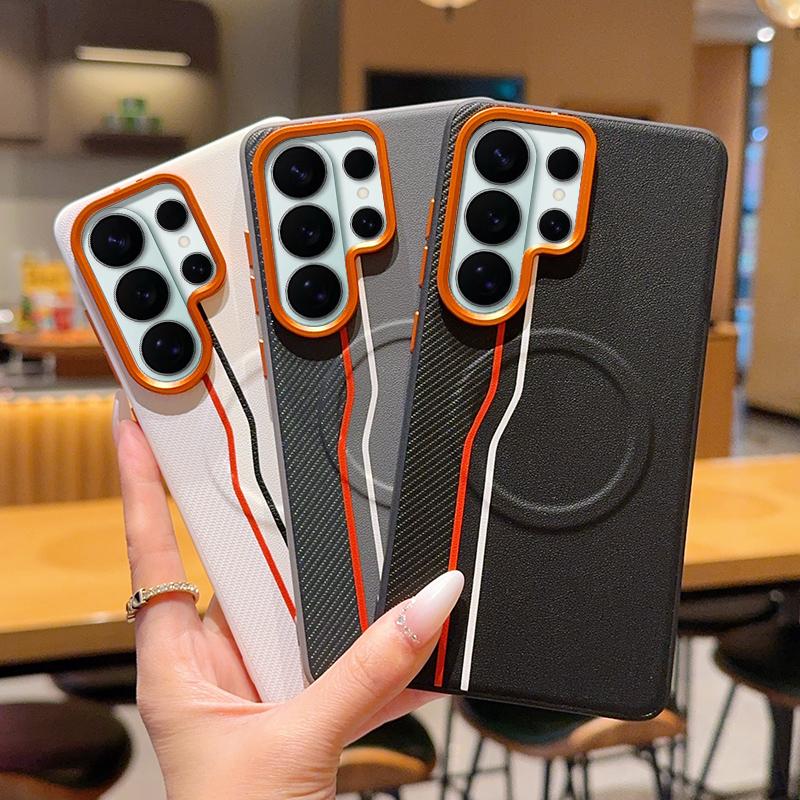 For Samsung Galaxy S26 Ultr Case Luxury Hard PU Magnetic MagSafe Protective Back Cover For Samsung S26 S25 S24 Plus Edge Shell