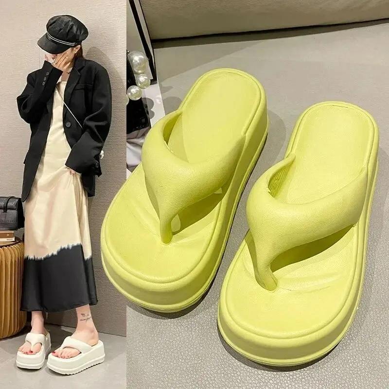 Outdoor Slippers for Women with Sloping Heels Thick Sole Flip Flops for Summer Wear Elevated EVA Flip Flops for Outdoor Wear
