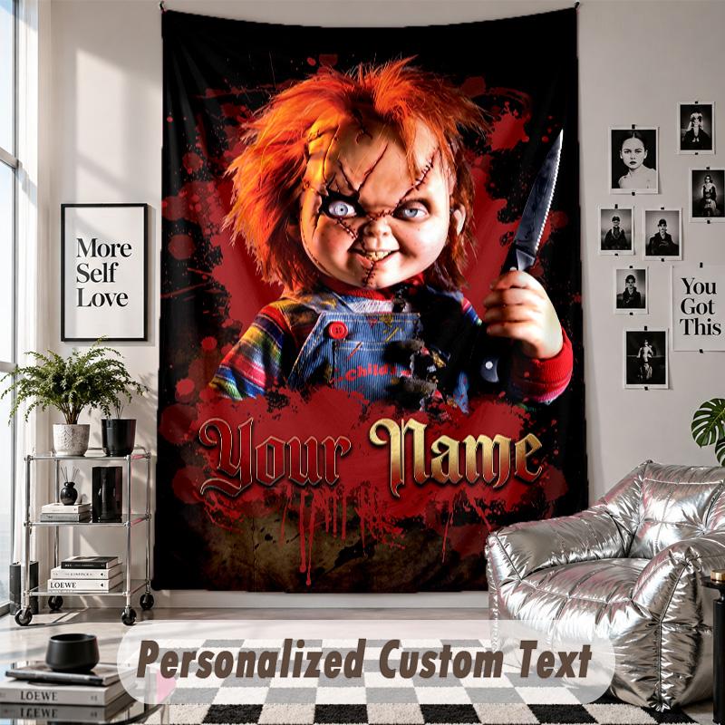 Custom Tapestry Wall Hanging, Child's Play Chucky Tiffany Personalized Name Text Home Wall Decor