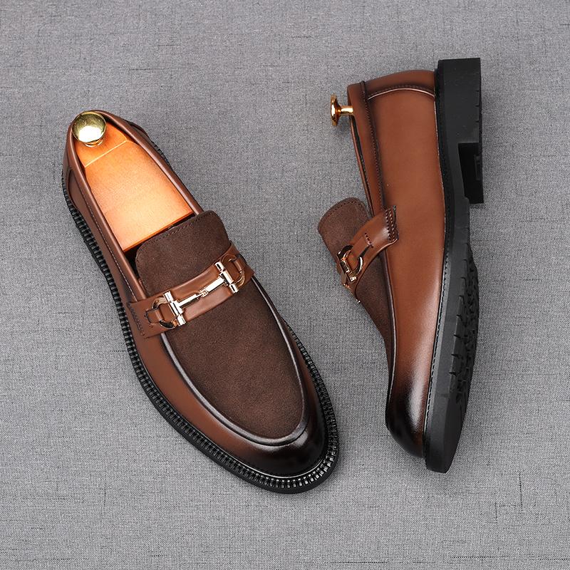 Fashion New Men's Suede Leather Charm Metal Buckle Shoes Male Casual Wedding Dress Flats Loafers Homecoming Prom Zapatillas Hombre