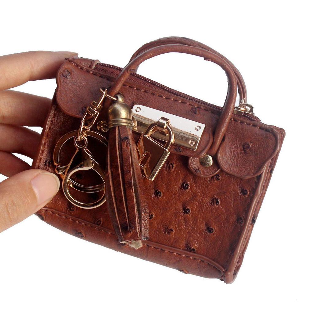 Fashion Tassel Ostrich Pattern Mini Handbag & Key Holder