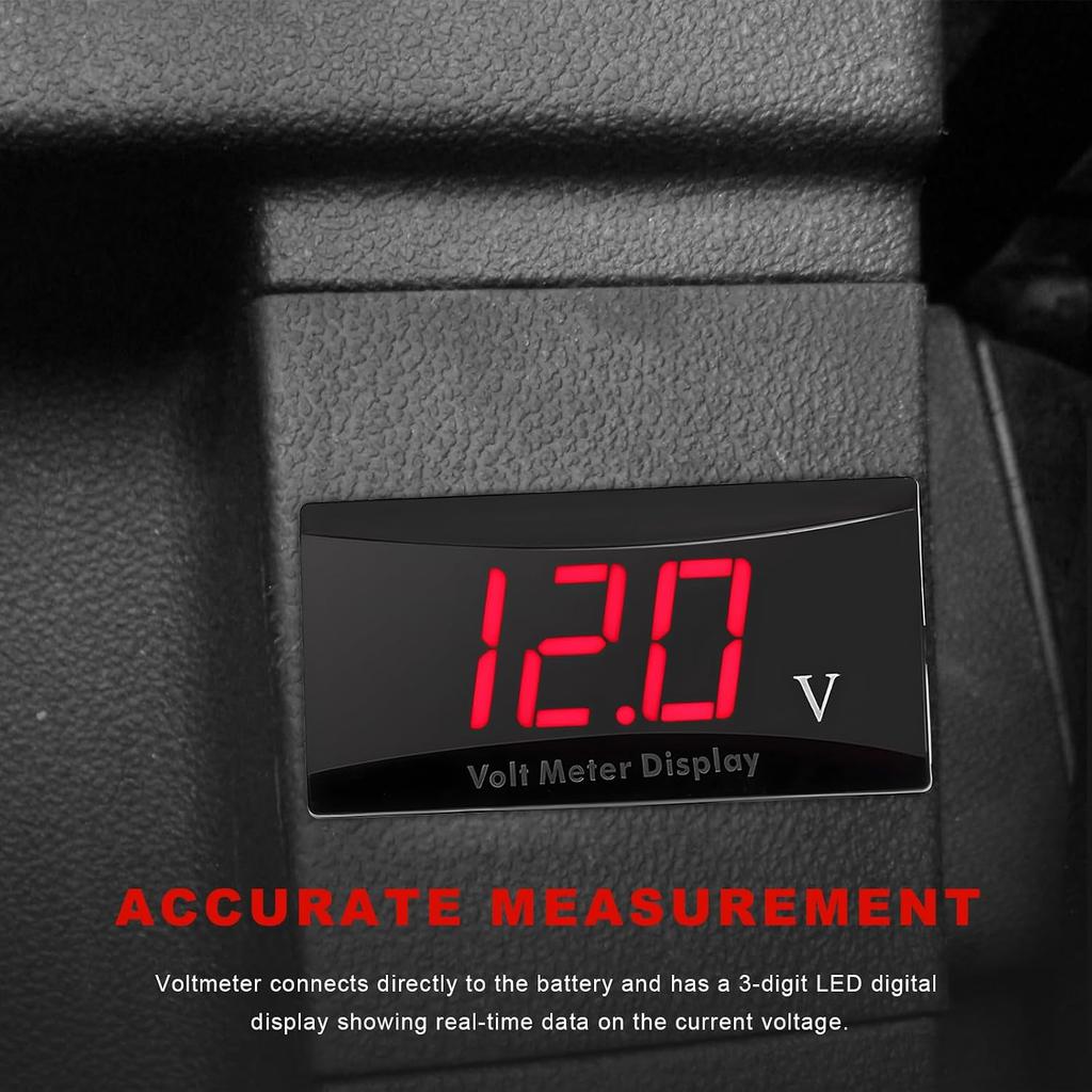 DC 12V Car Digital Voltmeter, 8-16V LED Display Waterproof Auto Voltage Gauge Meter, Digital Power Energy Voltage Monitor for Most Cars Trucks