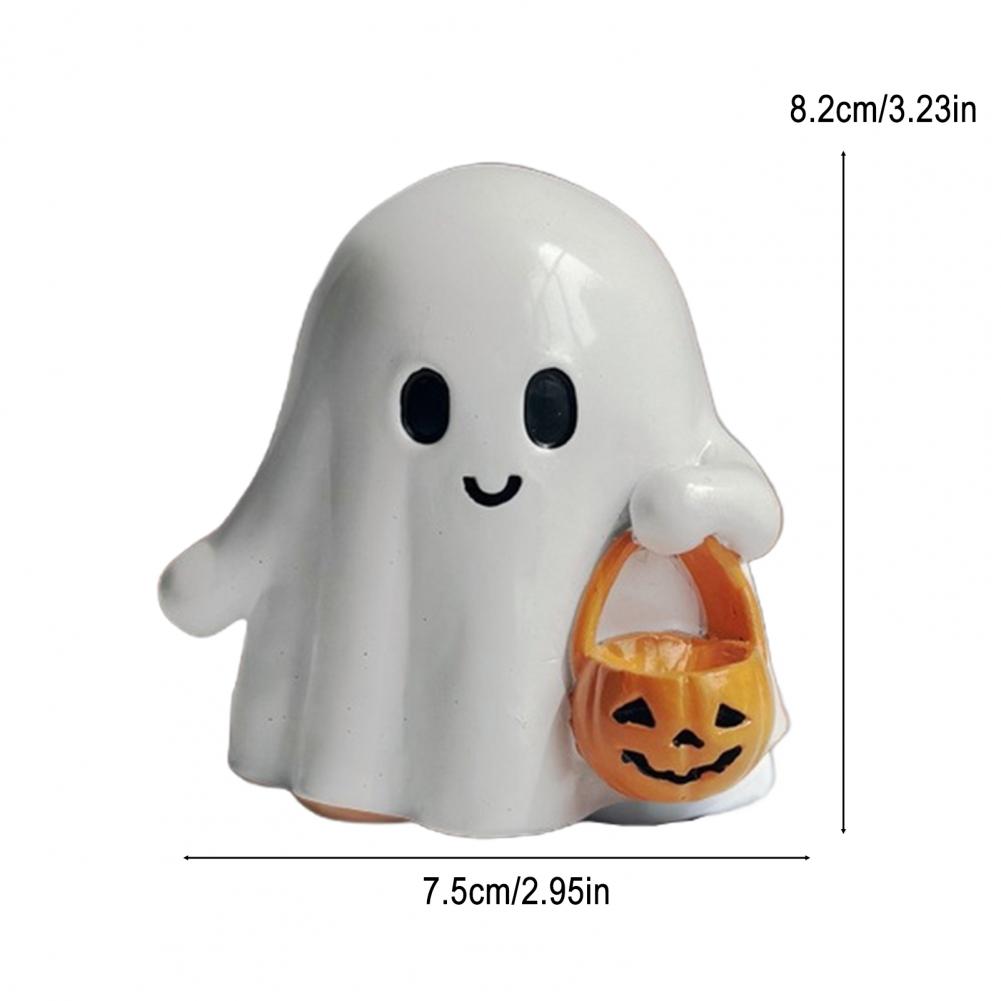 Ghost Holding Pumpkin Lantern Hand-painted Ghost Figurine Spooky Halloween Ghost Figurines Resin Ornaments for Home Desk