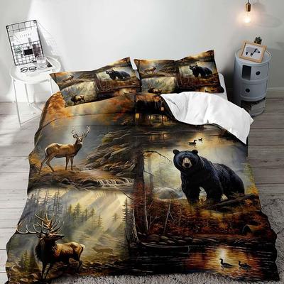 Elk Moose Wildlife Three-Piece Quilt Cover Digital Printing Bedding Set Bed Cover