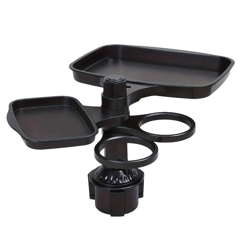3-In-1 Detachable Car Cup Holder Tray-Expandable Food Table With 360° Rotating Design Sturdy Base For Trips Table Tray