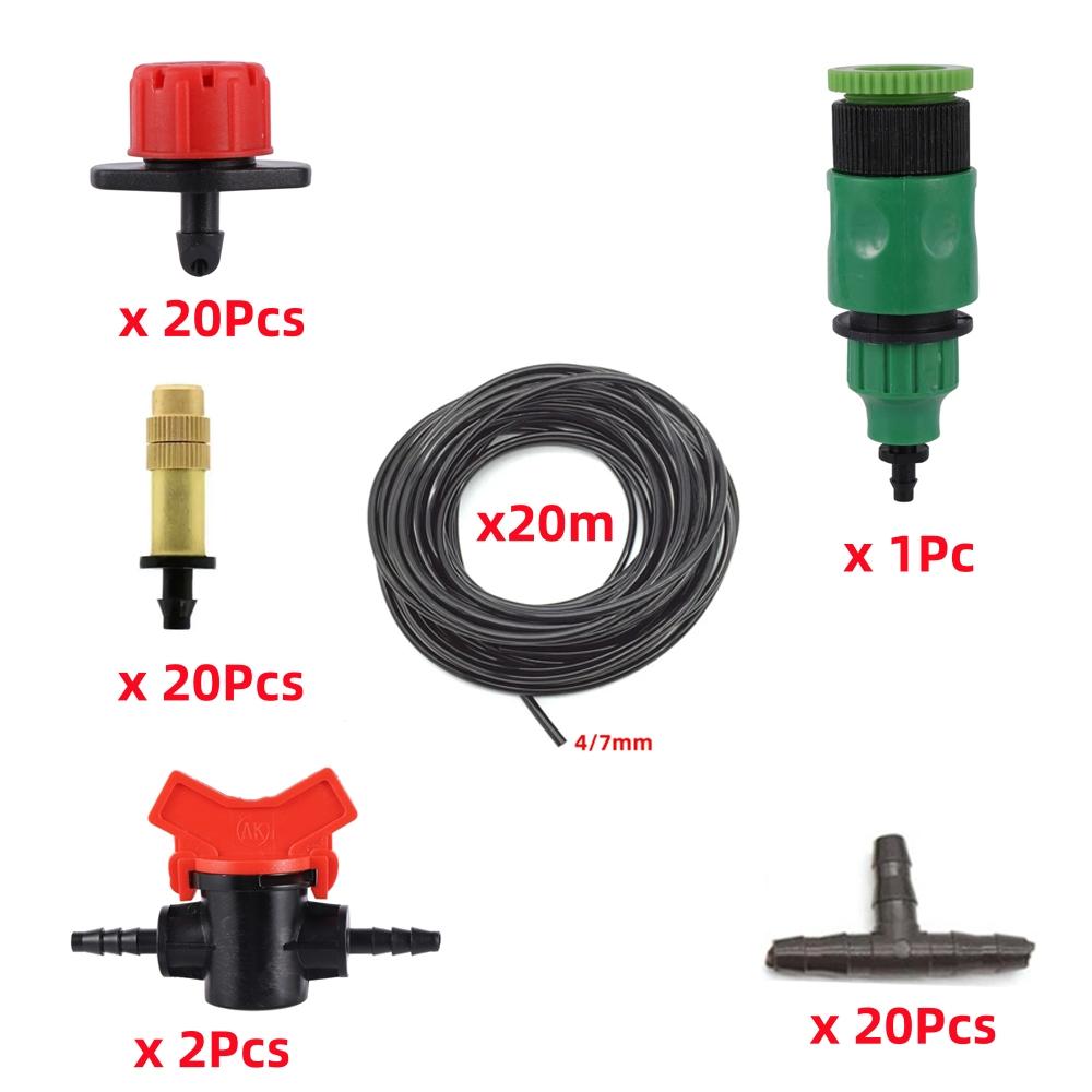 

Adjustable Copper Mist Nozzle and 8-Hole Micro-irrigation System Kit 20m 4/7mm Hose Garden Greenhouse Lawn Atomaztion Cooling