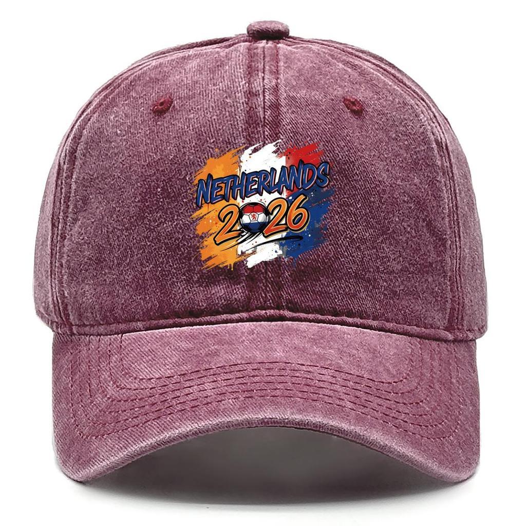 Baseball Hat With 2026 Football Soccer "NETHERLANDS" Flag Printed , Adjustable Sun Hat Casual Hip Hop Retro Unisex Sports Hat