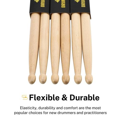Donner Drumsticks, Set of 3, 5A Maple Wood, for Drum Pads, Snare Drums, Percussion, Practice, Beginners, with Bag, Christmas, Birthday Gift