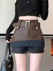 Vintage Pu Leather Skirt for Women Spring Autumn High Waist A- Line Package Hip Shorts Skirt Y2k Korean Fashion Clothing