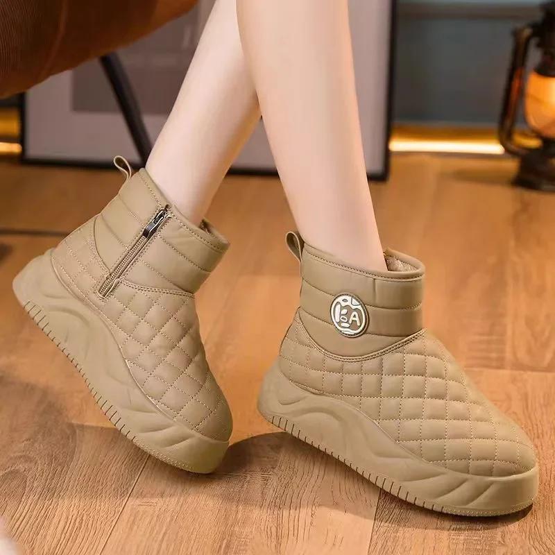 Snow Boots Women's Winter New Soft Leather Piled Thickened Northeast Non-Slip Cotton Shoes Warm Retro Fashion Cotton Boots