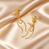 Exquisite Stainless Steel Flower Long Tassel Drop Earrings for Women Gold Plated Trendy Hypoallergenic Piercing Jewelry Gifts