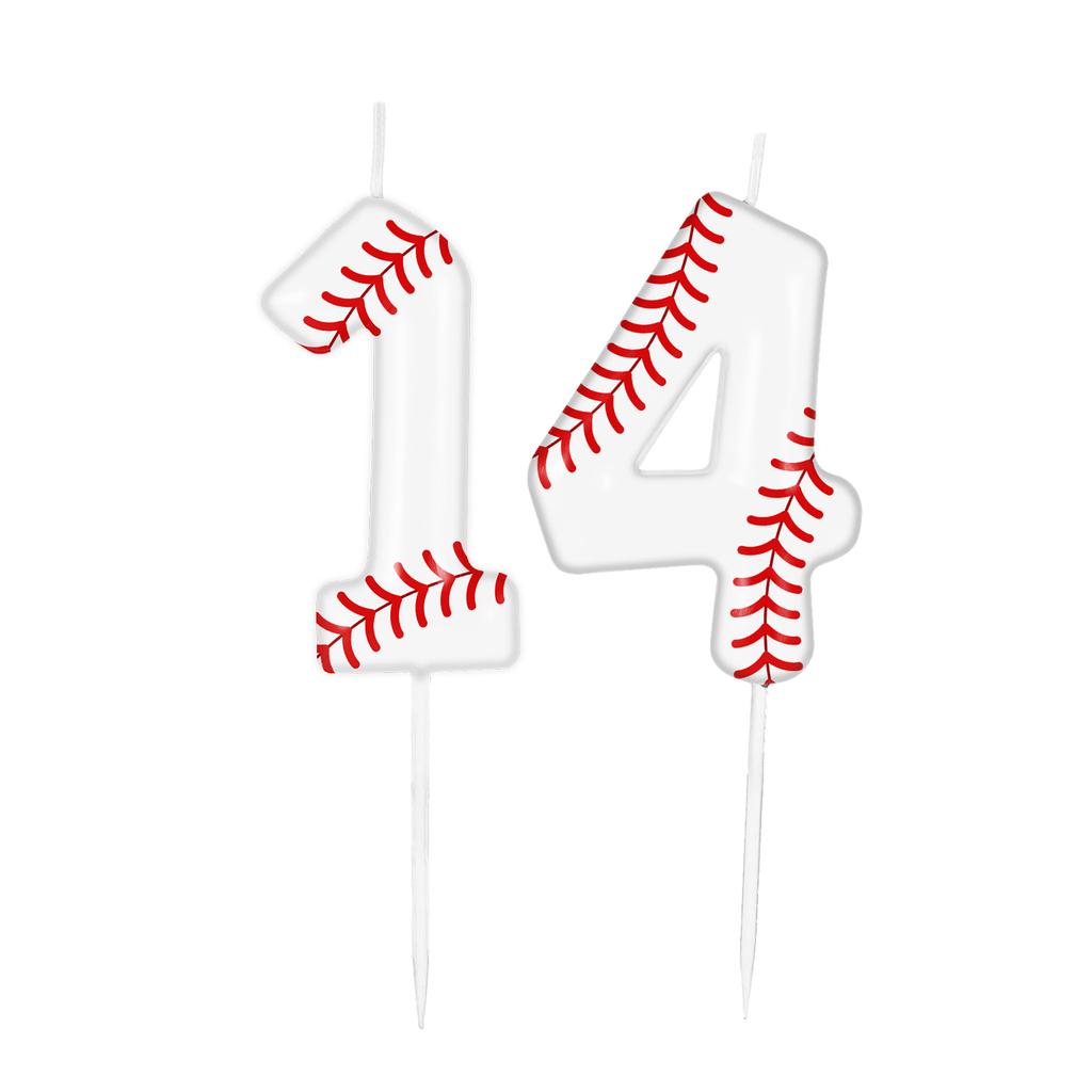 Baseball Themed Birthday White Number0-9 Candles, Boys Girls Kids Happy Birthday Cake Topper Reunions Theme Party Supplies Gifts