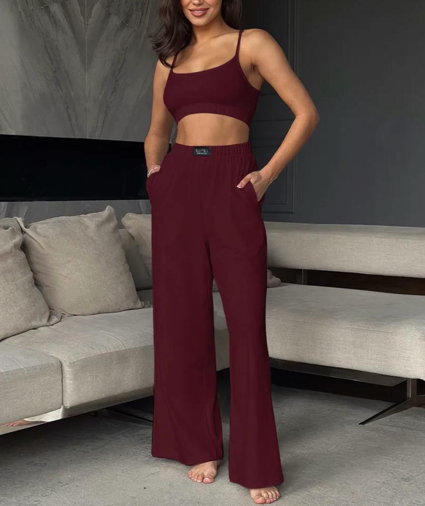 Trendy Women's Two-Piece Sling Vest & Wide-Leg Pants Set