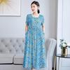 Plus Size Floral Cotton-Silk Dress for Women - Summer Fashion, Elegant Long Swing Dress