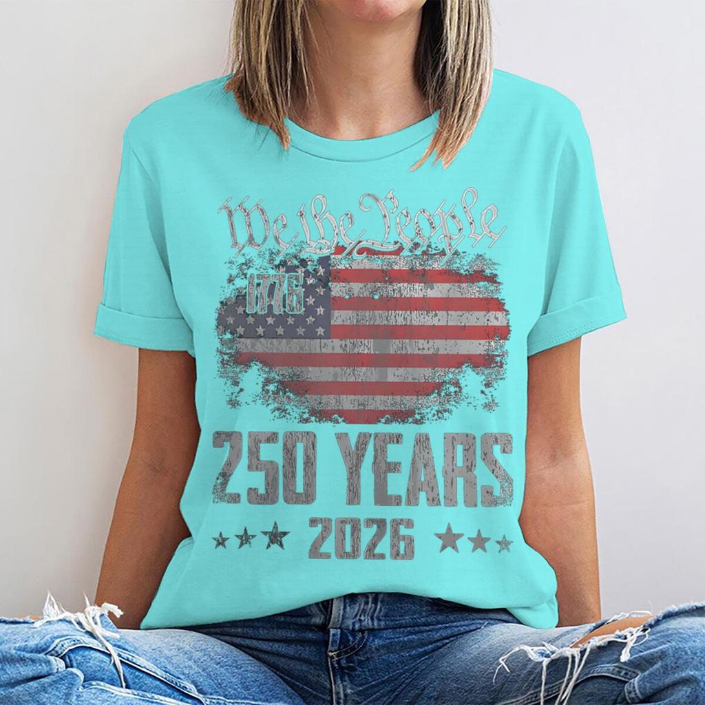We The People 17762026 Tshirt 250 Years Of Freedom Vintage Usa Flag Graphic Tee Patriotic 4th Of July Casual Unisex Shirt
