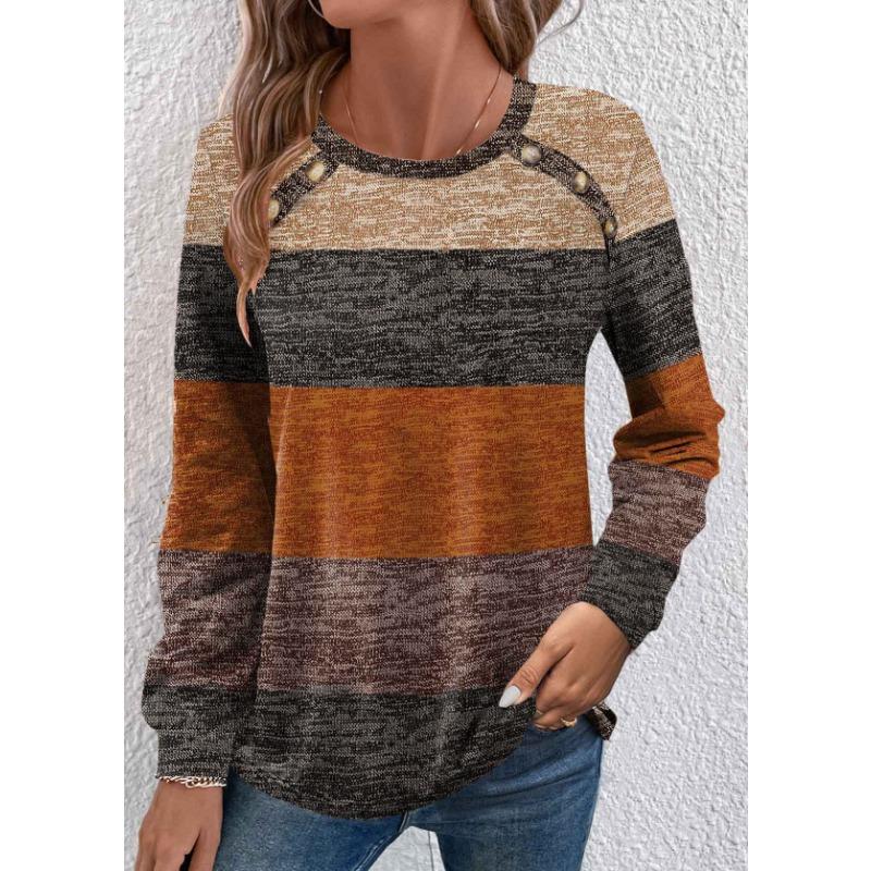 

Весенне-осенняя женская блузка с пуговицами, топ с круглым вырезом и длинными рукавами XL оранжевый