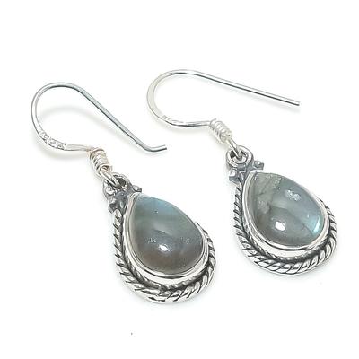 Natürlicher Labradorit Edelstein 925 Massiv Sterlingsilber Geschenk Ohrring 1.25" g8f92