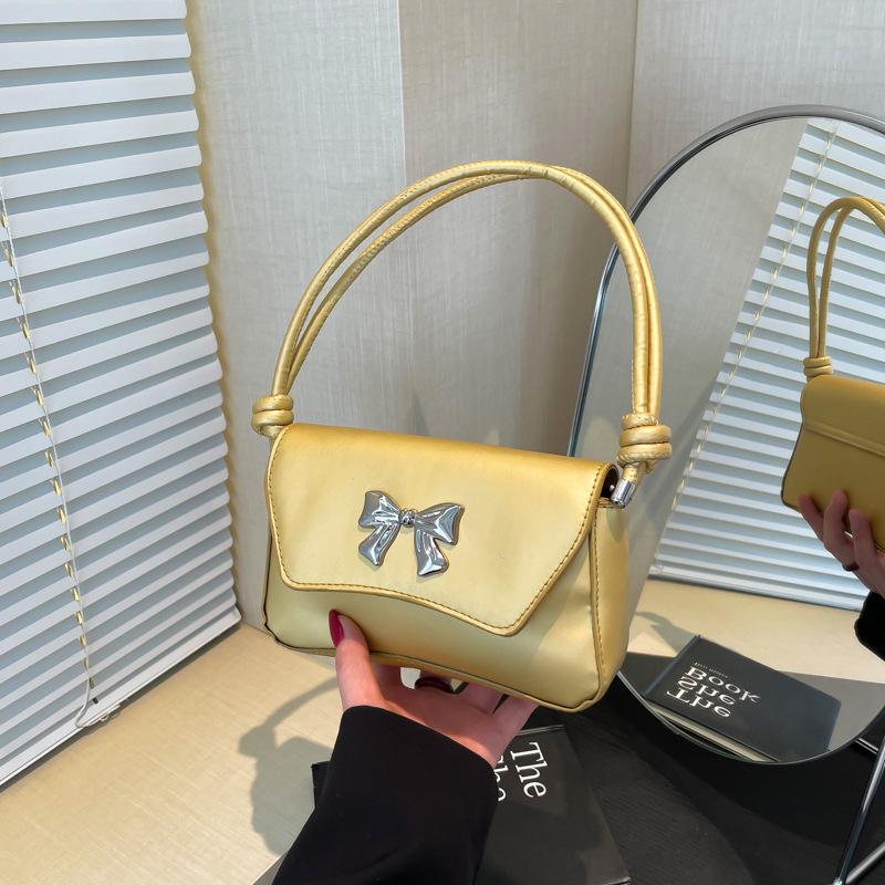 2025 Solid Color Summer New Simple Fashion Bow Casual Commuting French Underarm Shoulder Messenger Bag Bag Women