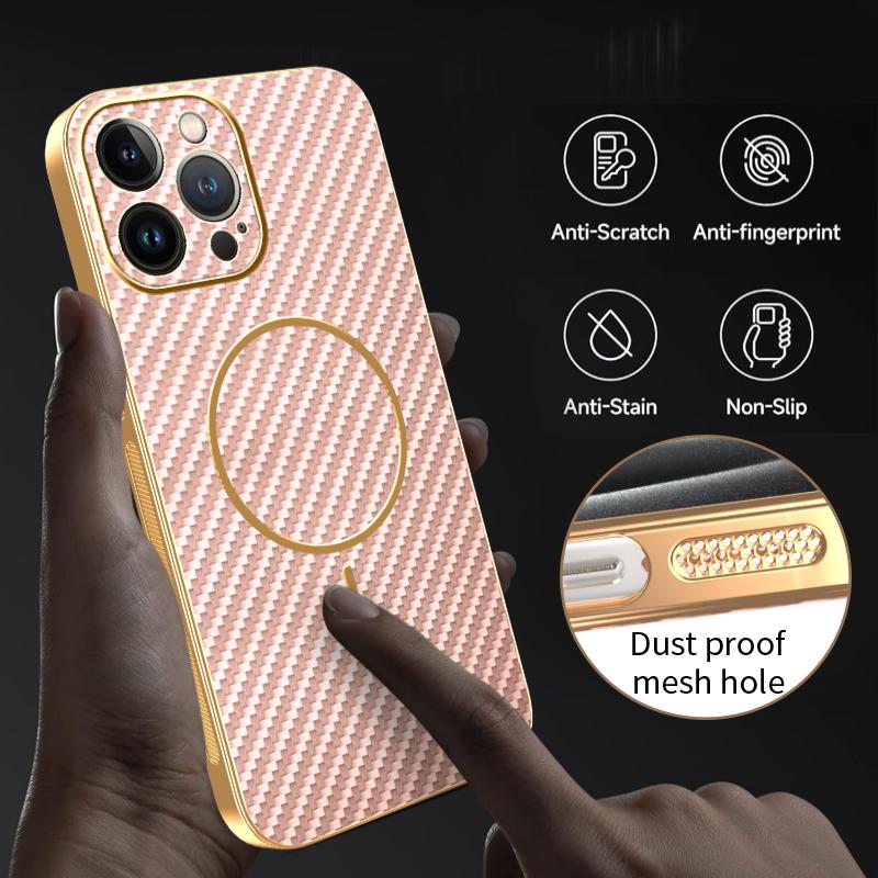 For iPhone 13 Pro Max Phone Case Carbon Fiber Textured Electroplated TPU Back Cover