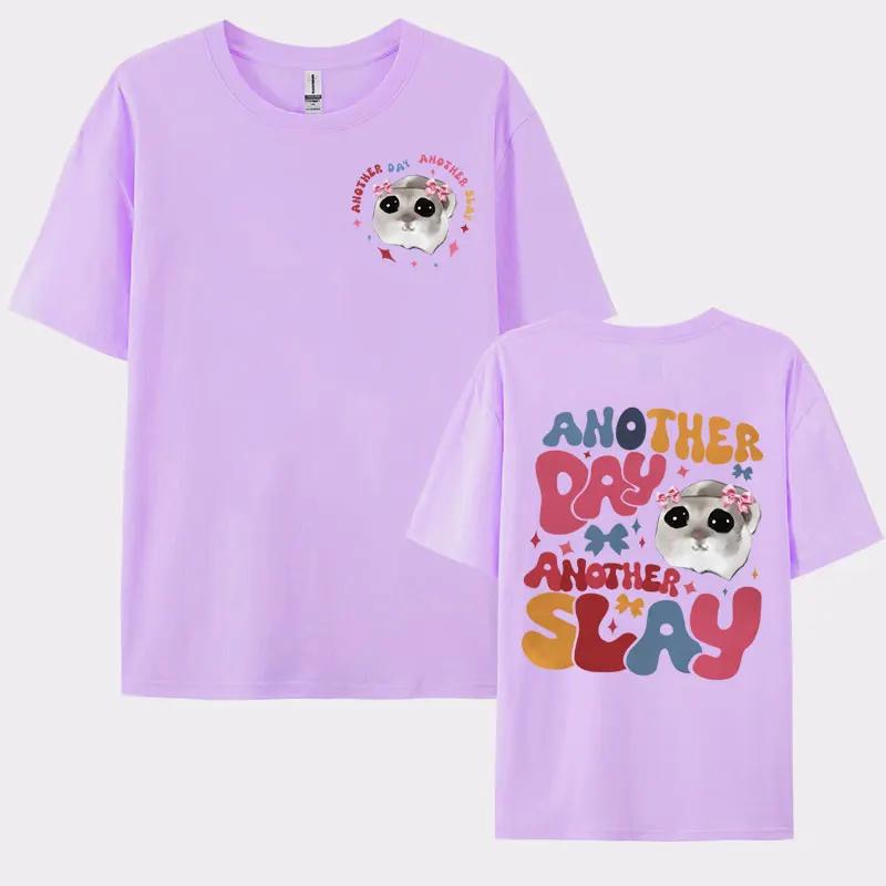 Funny Another Day Another Slay Print Tshirt Cute Trendy Hamster Meme Tshirts Men Womens Summer Casual 100 Cotton T Shirt Tops