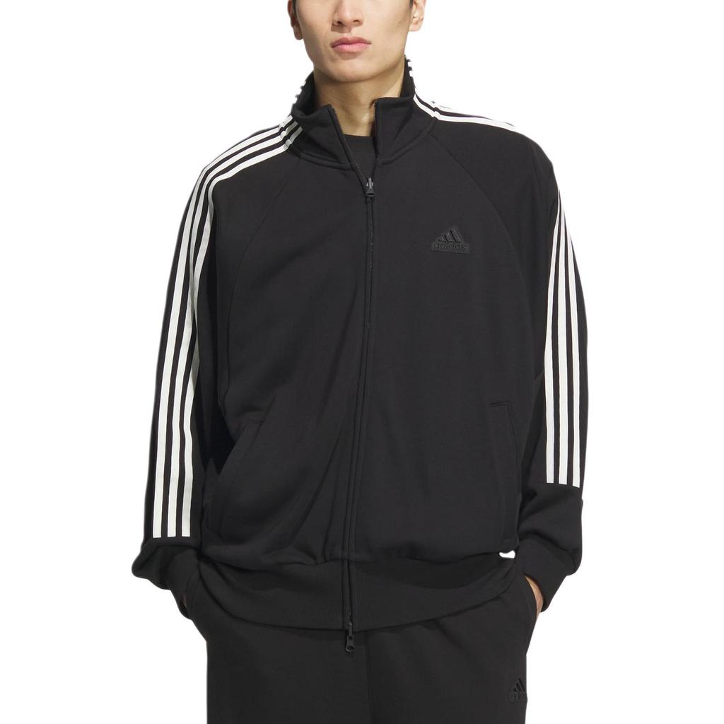 adidas Felpa Sportiva in Maglia a 3 Strisce Stile Retro Colletto Alto Giacca Casual con Striscia Laterale Giacca Unisex Nero JI6649