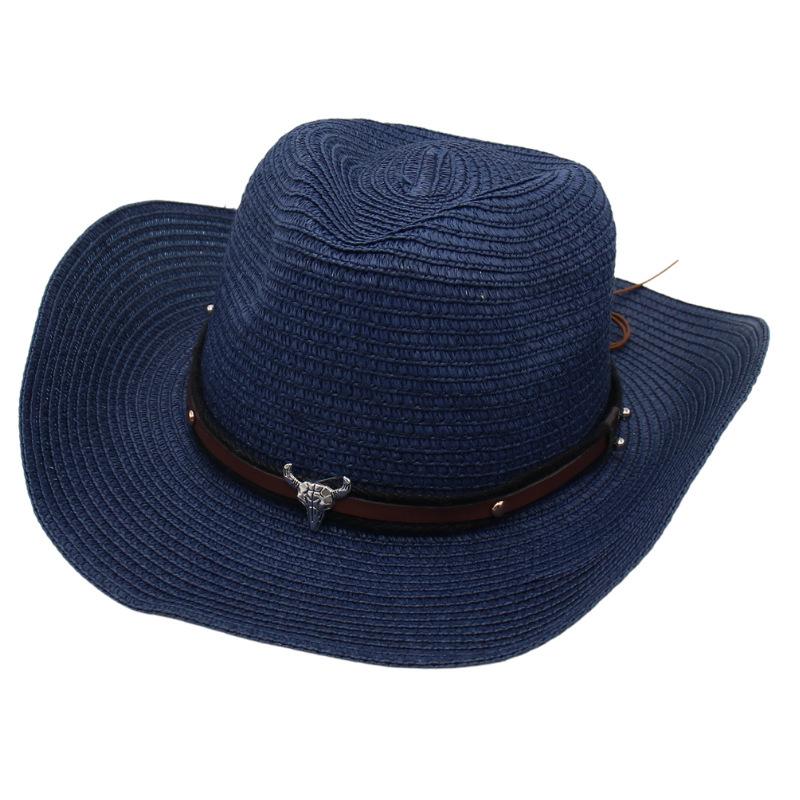 Western Cowboy Straw Hat Sun Hat Tibetan Bullhead Hat National Style Straw Knight Hat Sun Hat