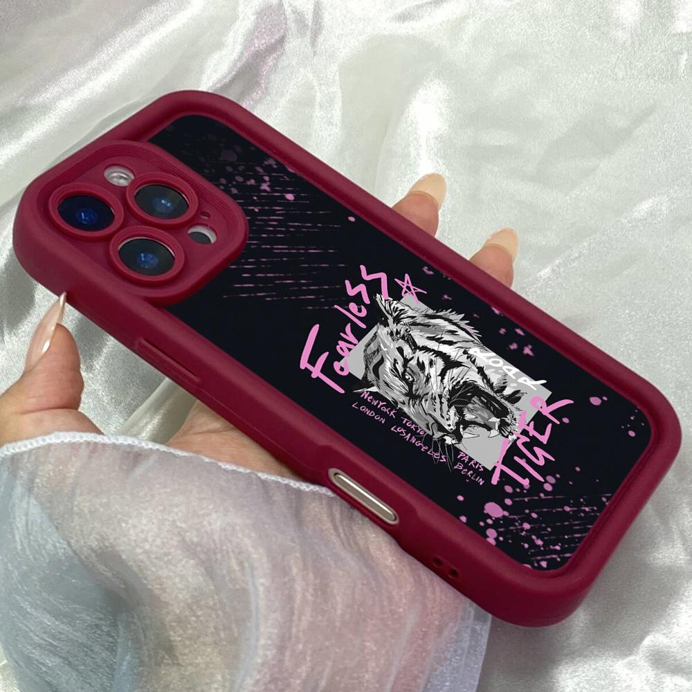 JT244 Cabeça de Tigre Destemida para iPhone 17 16 15 14 13 Pro Max Samsung S26 S25 Ultra A17 A16 A07 A56 A36 A15 Xiaomi 15T Redmi 15c Note 14 13 12 Capa Flexível