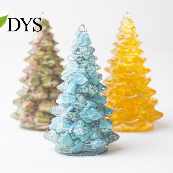 Xmas Tabletop Figurine Resin Christmas Tree Figurine, Crystal Desktop Ornament, Creative Gift Miniature Holiday Decoration for Home Office,
