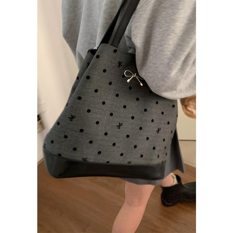 

Повседневная женская сумка большой вместимости в стиле колледжа, сумка-ведро с принтом в горошек, модный рюкзак