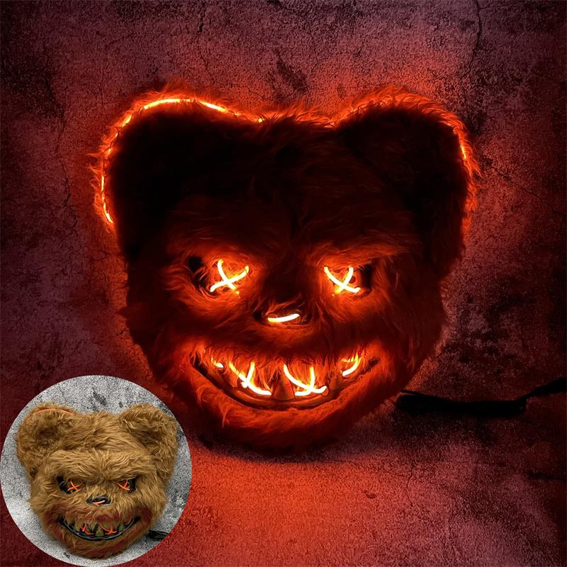 Bunny Mask Masquerade LED Rabbit Bear Mask Glowing Halloween Party,Mask For Carnival Cosplay Props Party Without Batteries