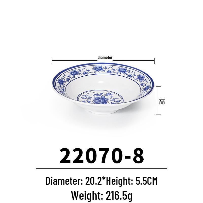 Blue & White Melamine Noodle Bowl: Imitation Porcelain Tableware for Ramen, Soup, Wonton, or Beef Noodles in Noodle Shops