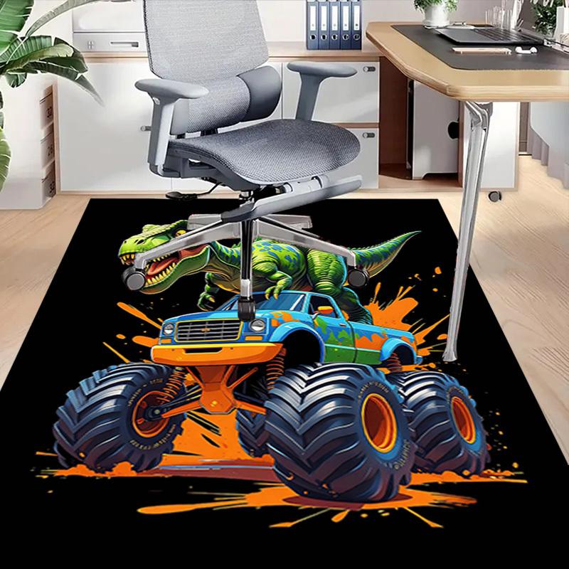 1PC Dinosaur Monster Truck Non-Slip Floor Carpet Compatible for Office&Living Room&Bedroom&Dining room - Flat-Weave Machine-W303