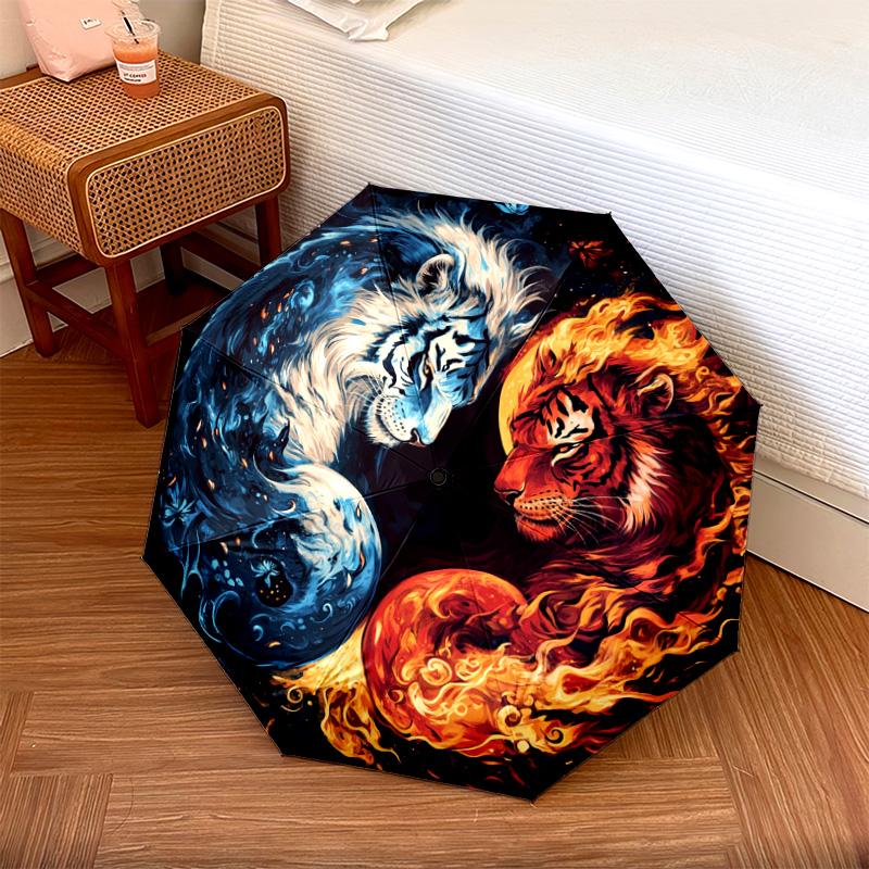 1 PC Automatic Folding Umbrella - Yin Yang Tiger Pattern, Portable & Foldable Design with 8 Ribs, Christmas Birthday Gifts